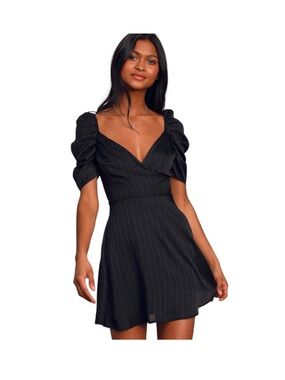 Dance After Dark Black Satin Striped Skater Dress Sweetheart Size Small